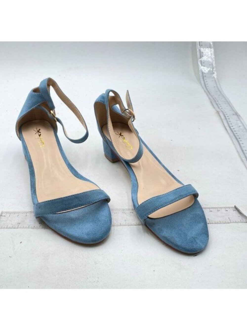 XYD Heels for Women Open Toe Sandals Buckled Low Chunky Block Pump Shoes Blue - Picture 4 of 8